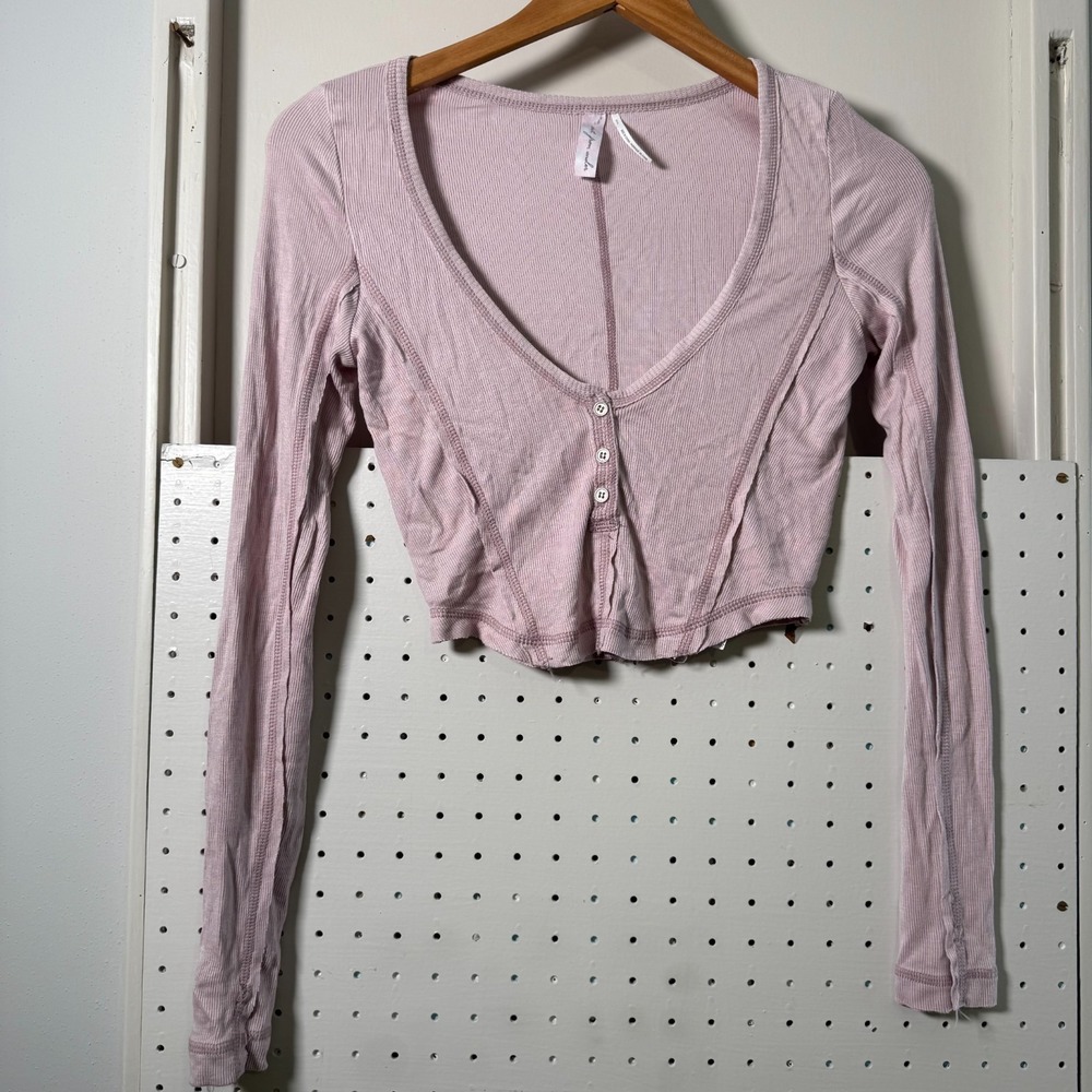 Urban Outfitters Out From Under Henley Long Sleeve‎ Crop Top Pink Rib - Small